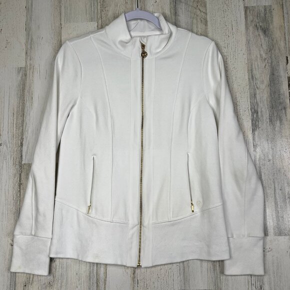 Lilly pulitzer Luxletic Womens Sweater Size Small White Gold Full Zip Athleisure - Picture 1 of 7